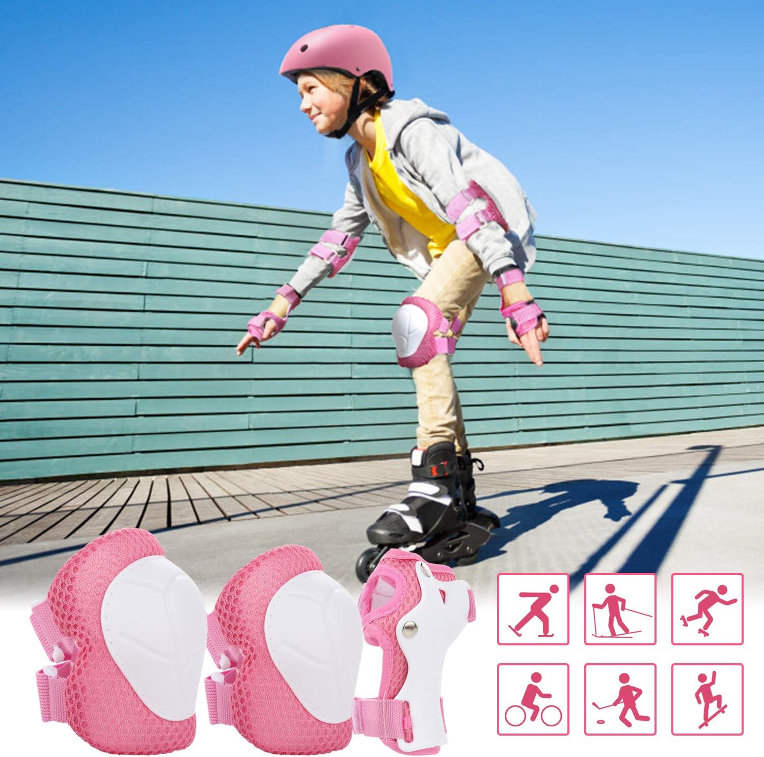 WayEee Juego de casco de bicicleta para niños, rodilleras, equipo d...