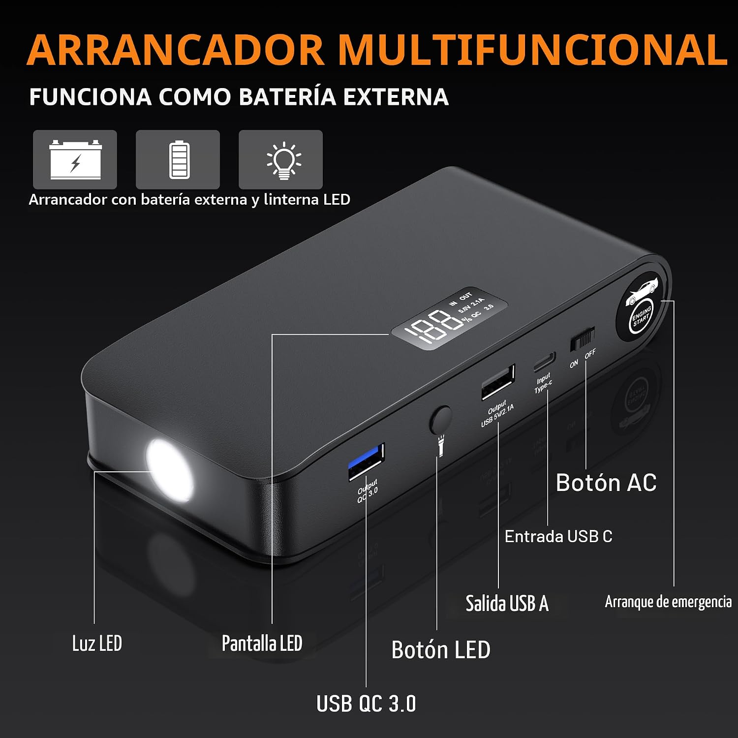 BooKoo Arrancador de Batería de Coche 4000A, Cables de Puente de Ba...