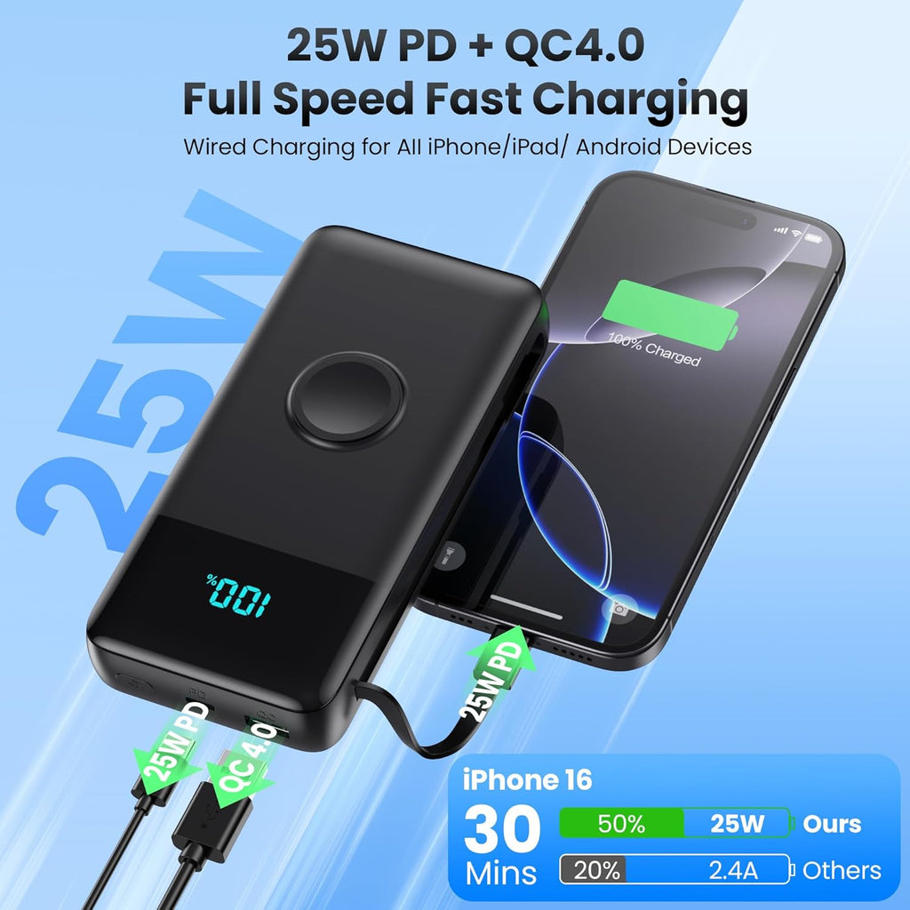 Cargador portátil de 40800 mAh para iPhone con cable integrado y ca...