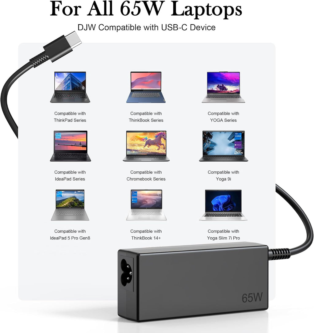 Cargador USB C de 65 W para laptop compatible con Lenovo ThinkPad X...