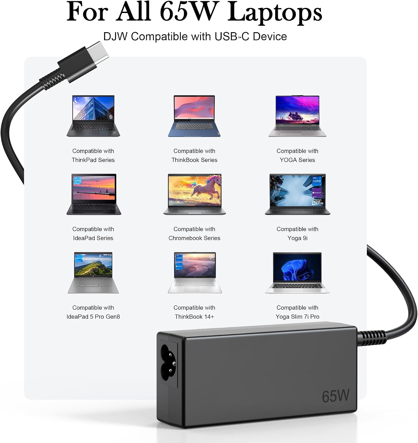Cargador USB C de 65 W para laptop compatible con Lenovo ThinkPad X...