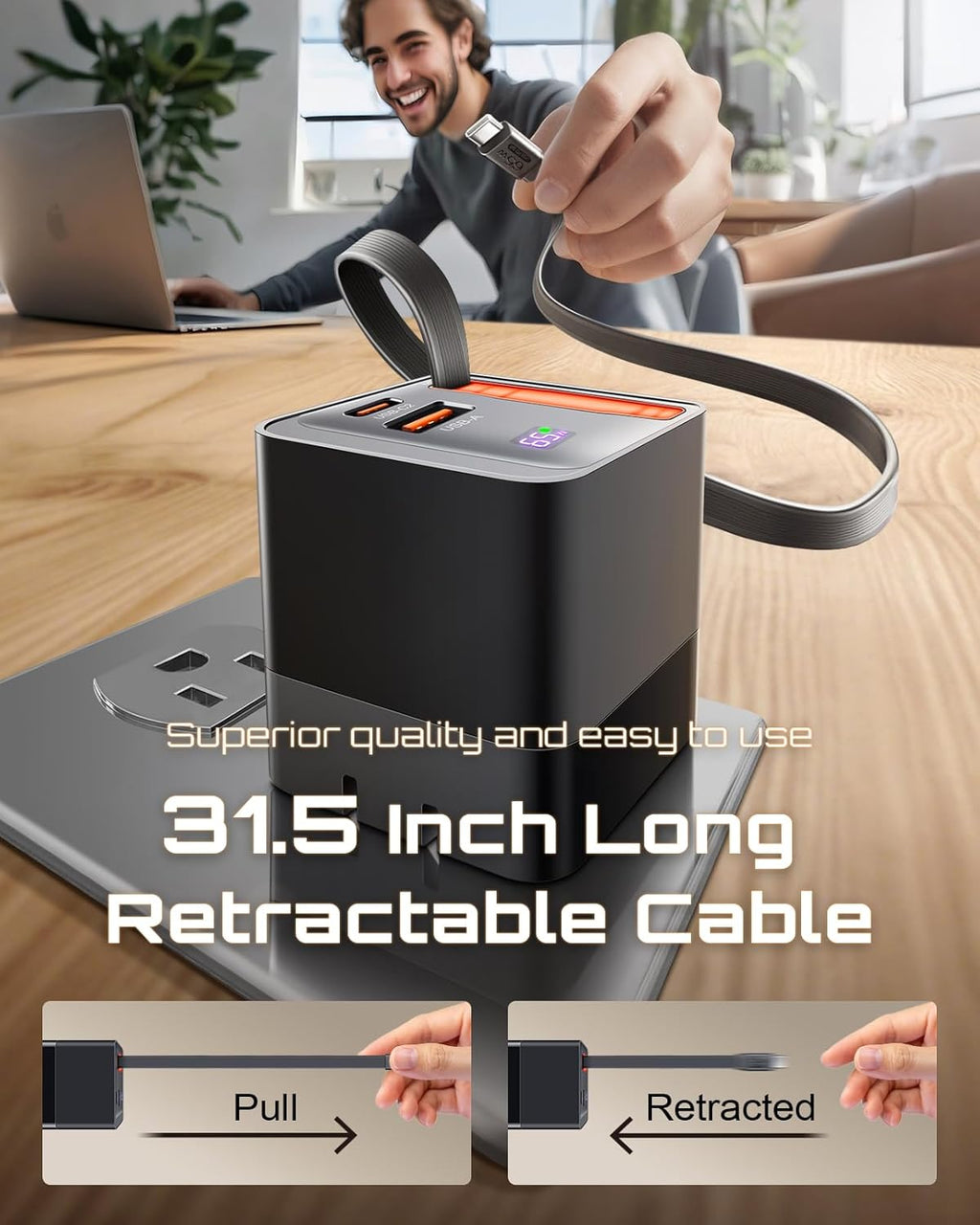 Bloque de cargador USB C retráctil de 65 W, cargador de pared PD PP...
