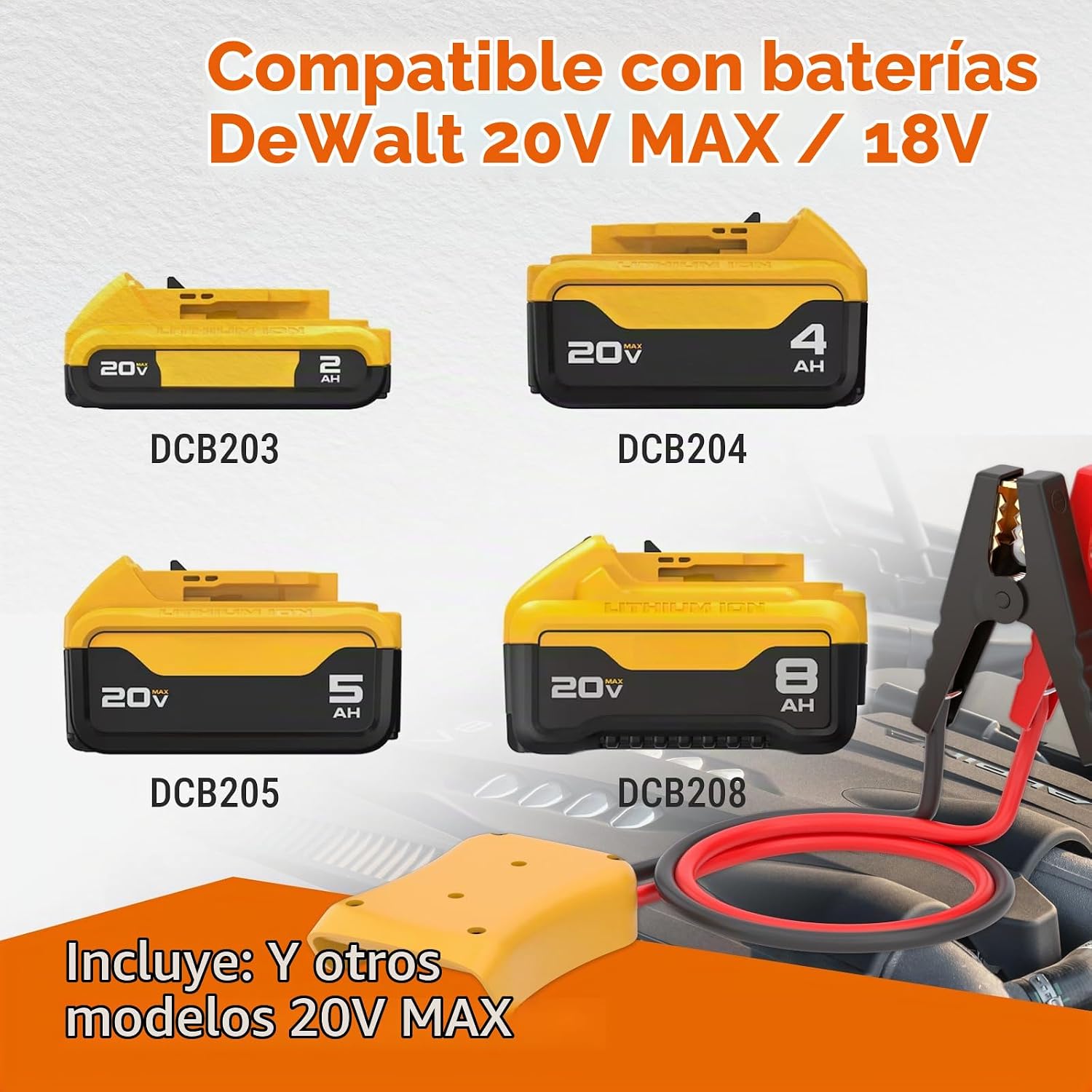 Cables de puente para auto con adaptador compatible con baterías DE...