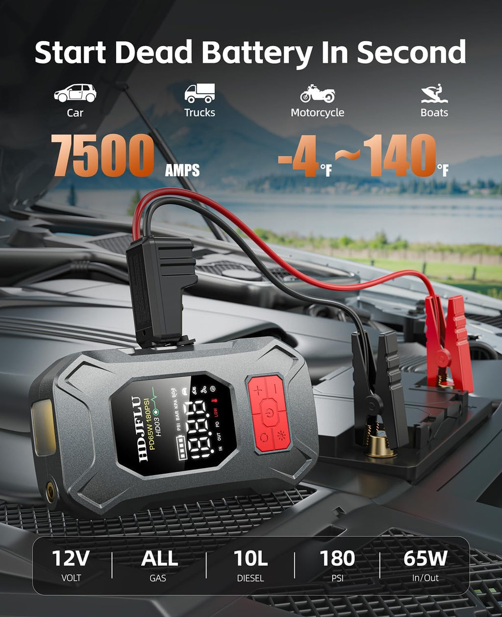 Arrancador de 7500 A con compresor de aire de 180 PSI, batería de c...
