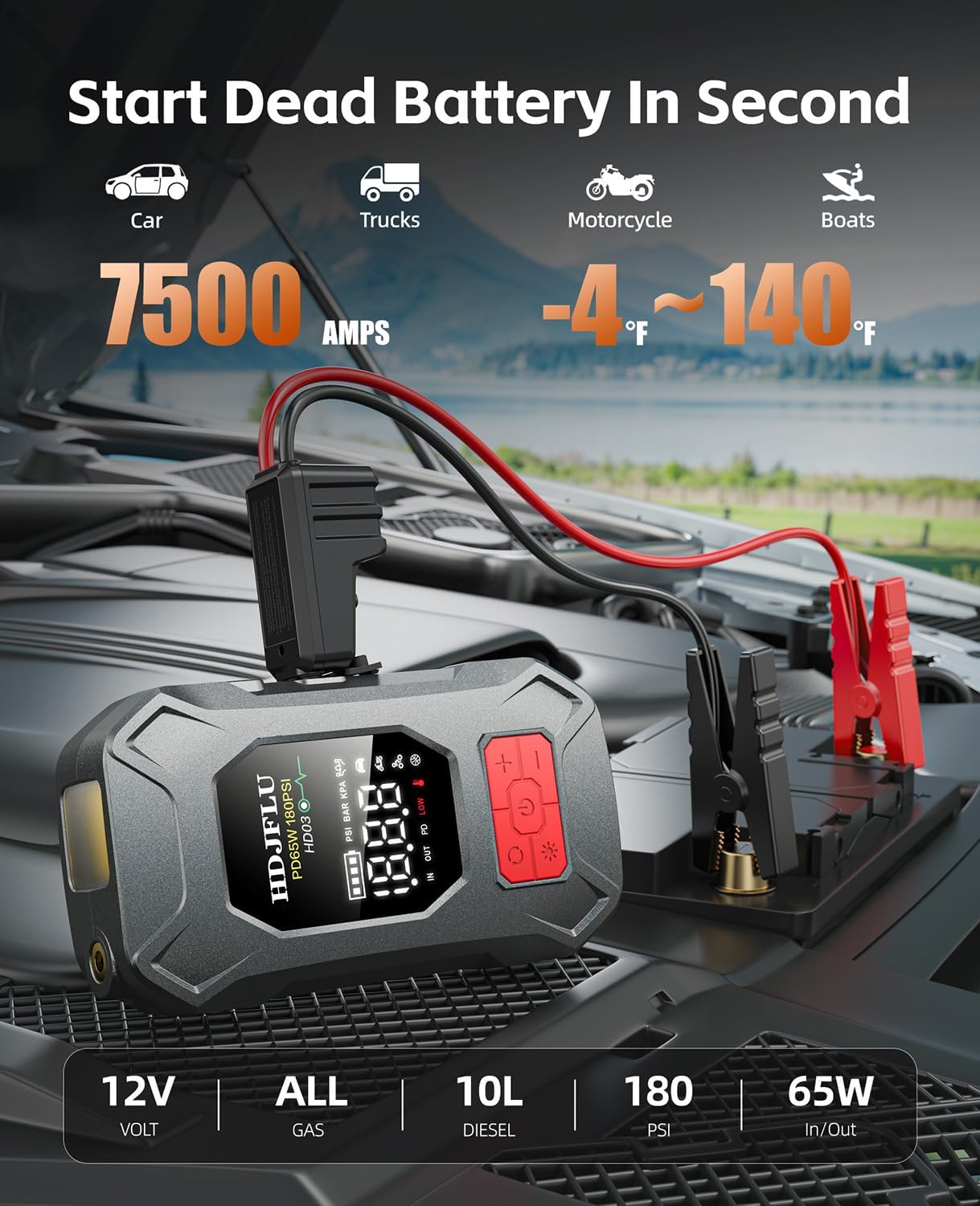 Arrancador de 7500 A con compresor de aire de 180 PSI, batería de c...