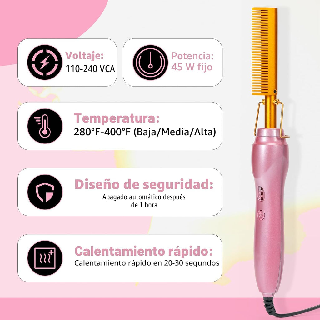 Peine Caliente Eléctrico Alisador de Cabello Peines de Prensado con...