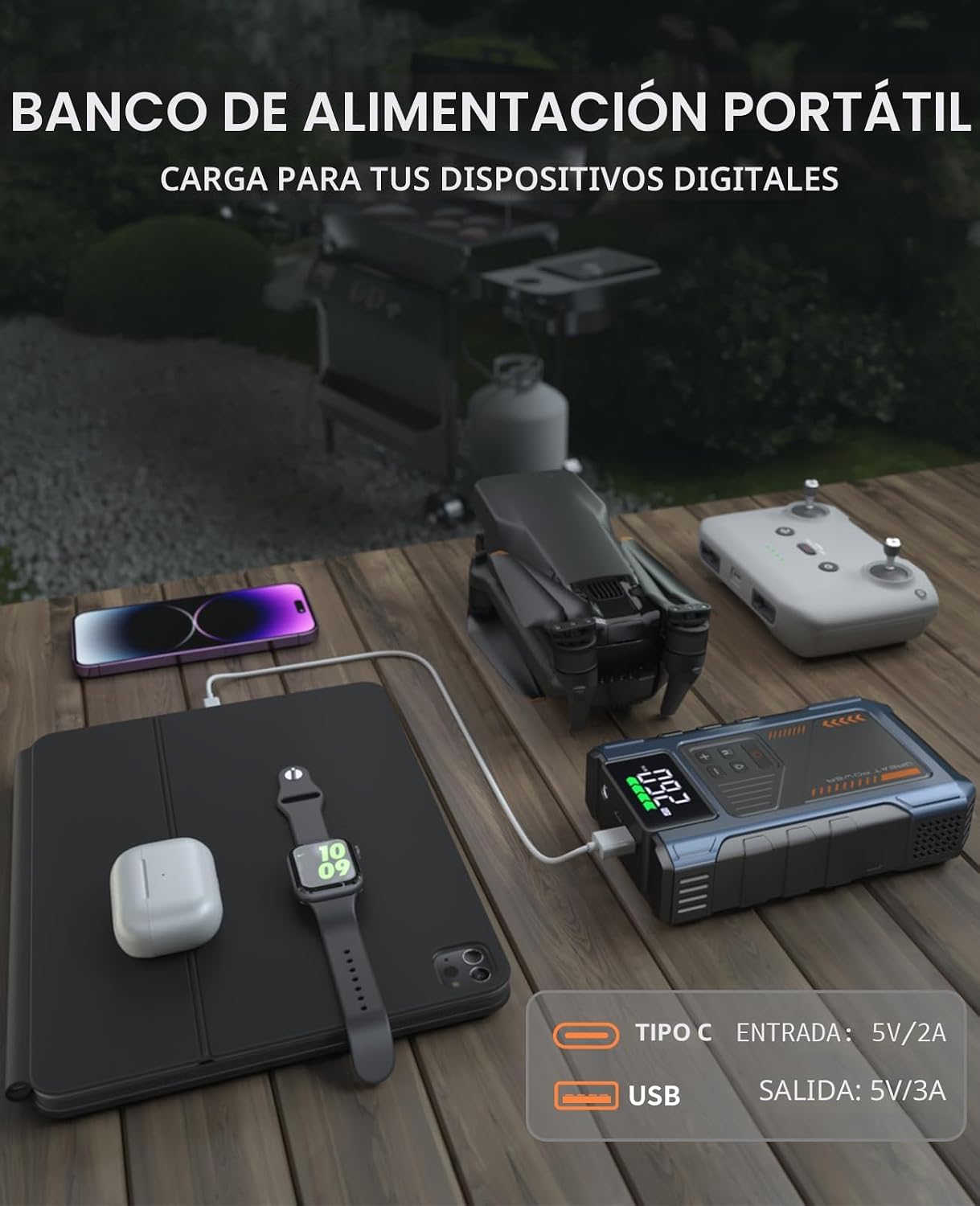 Cargador de Batería de Coche Arrancador de Salto con Compresor de A...