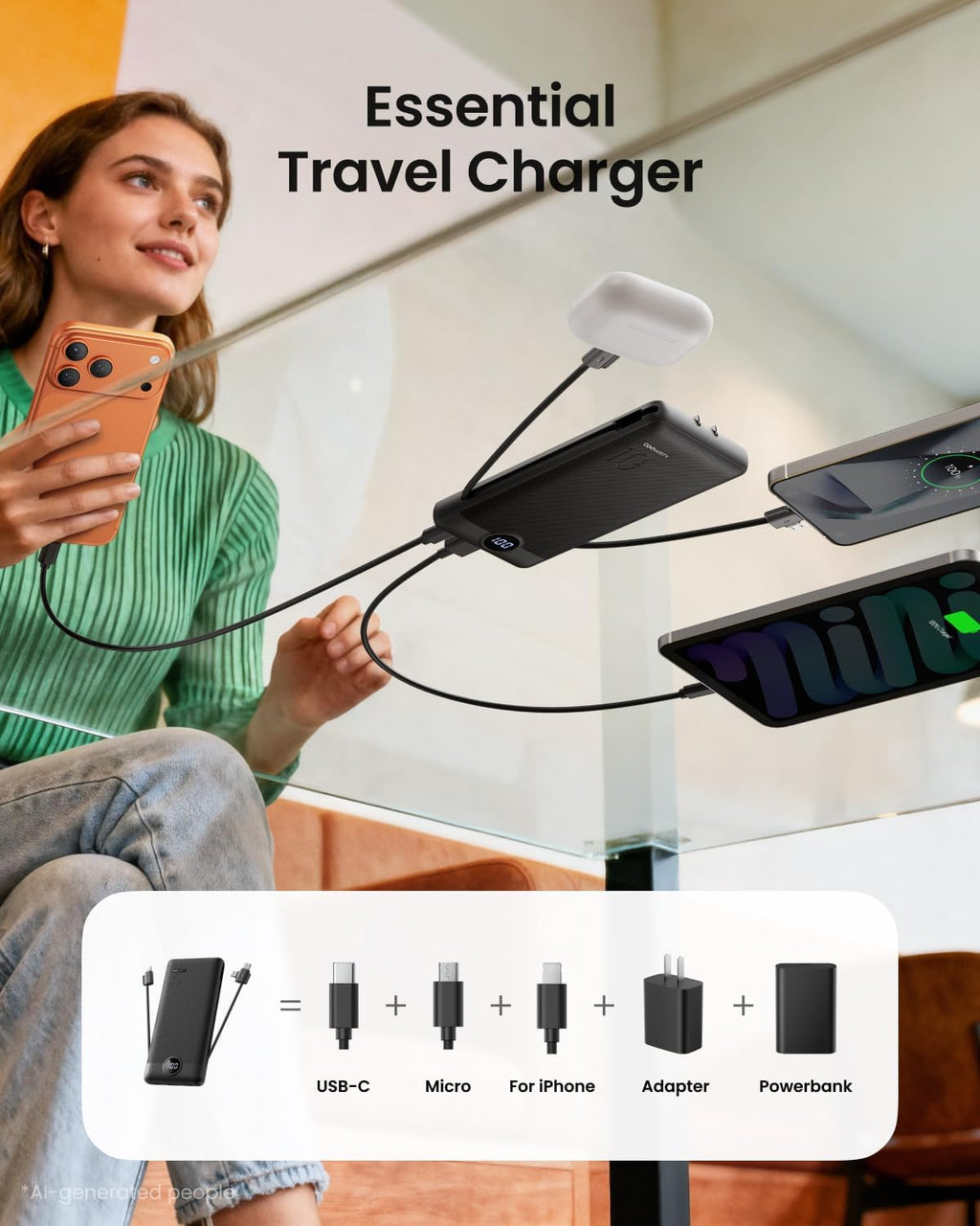 Coowisty Cargador Portátil con Enchufe de Pared, Banco de Energía U...