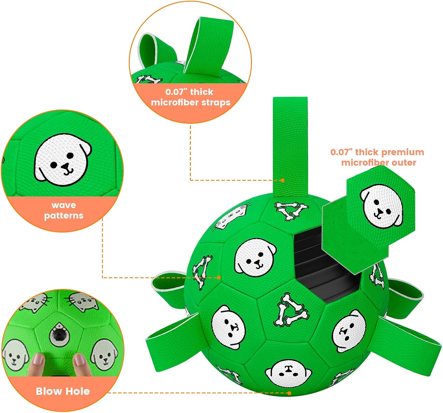 WYNTRIUM Pelota de fútbol de juguete para perros con pestañas de ag...
