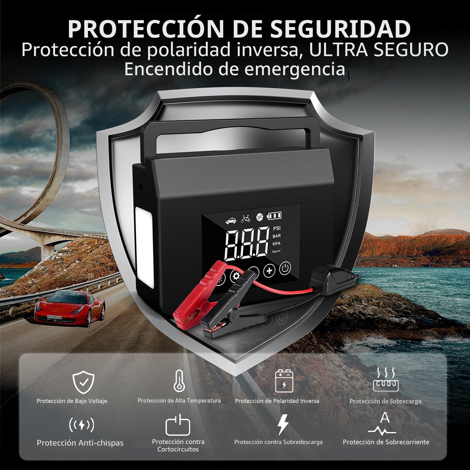 Arrancador de salto con compresor de aire, batería de coche de 4000...