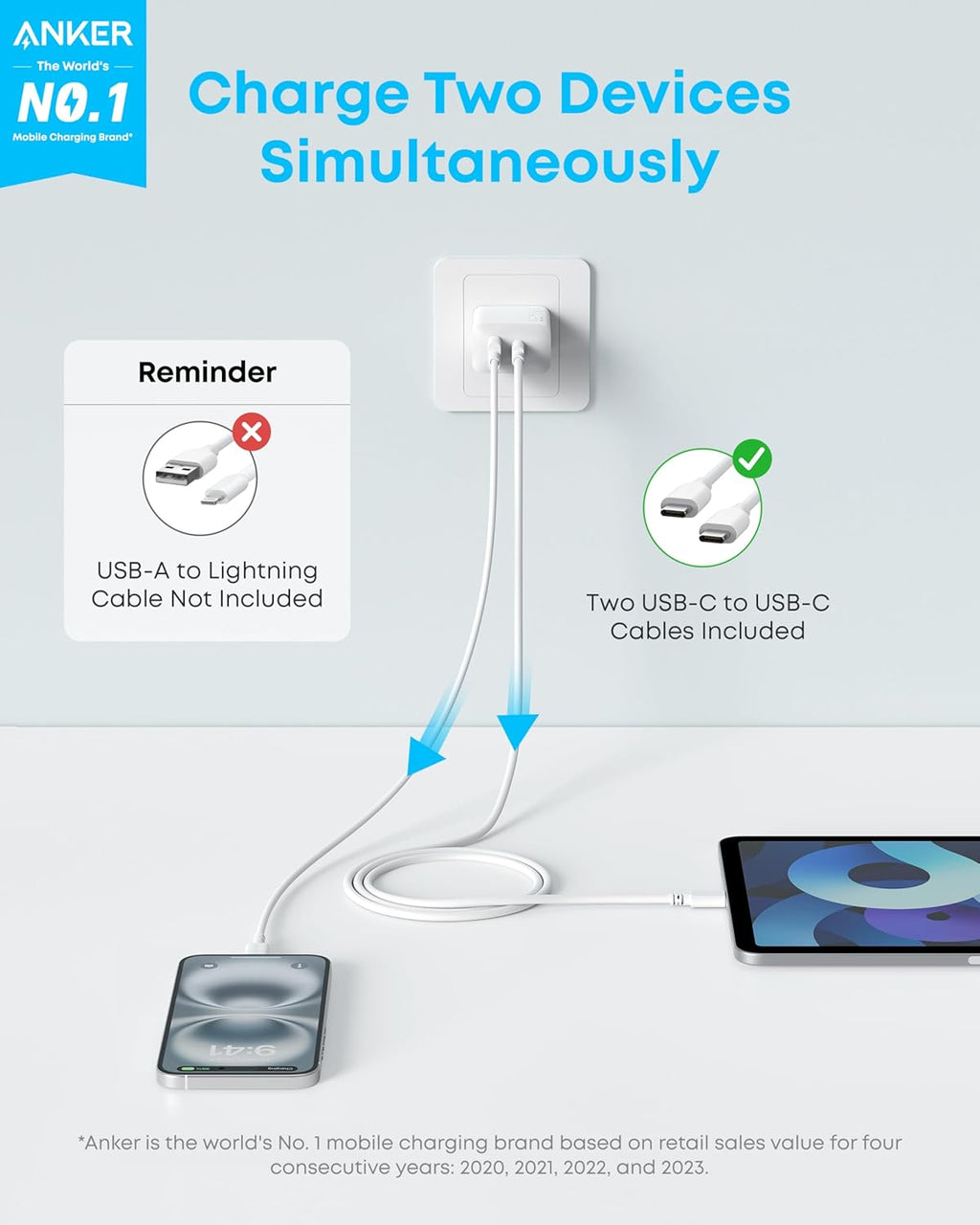 Anker Cargador para iPhone 17\/16, paquete de 2 bloques de cargador...