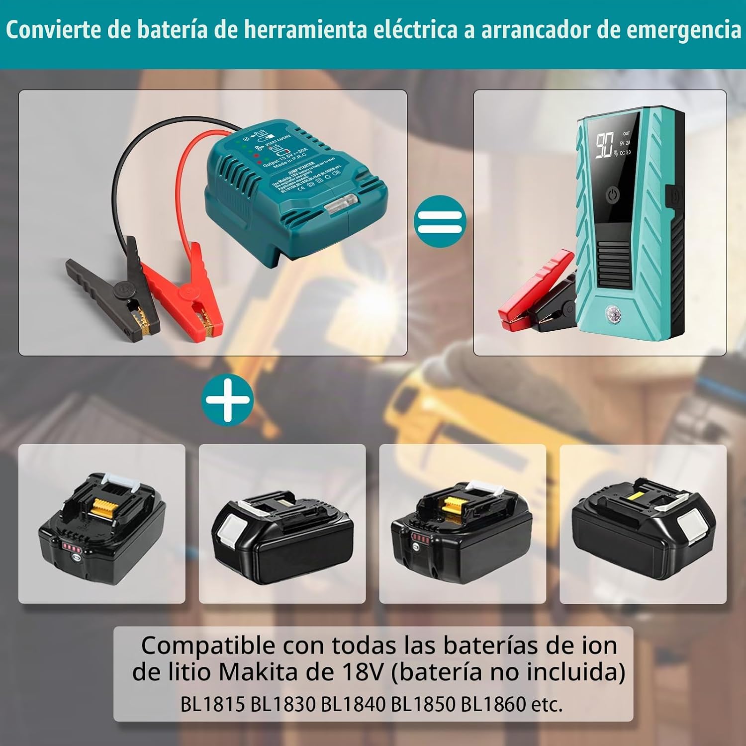 Adaptador de Arrancador Auxiliar para Batería de Iones de Litio de...