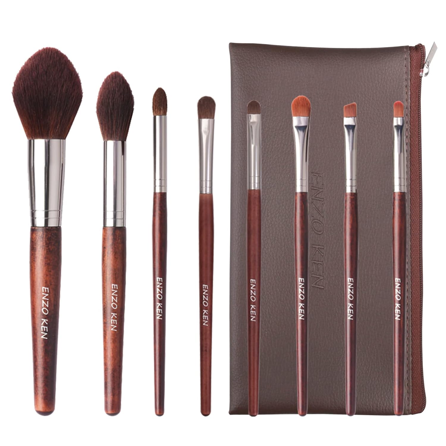 ENZO KEN Juego de brochas de maquillaje de nogal profesional, juego...