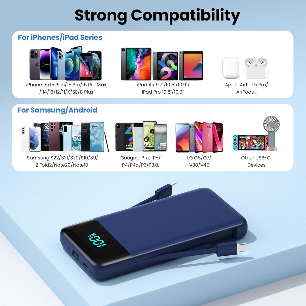 Cargador portátil para iPhone con cables integrados y enchufe de pa...