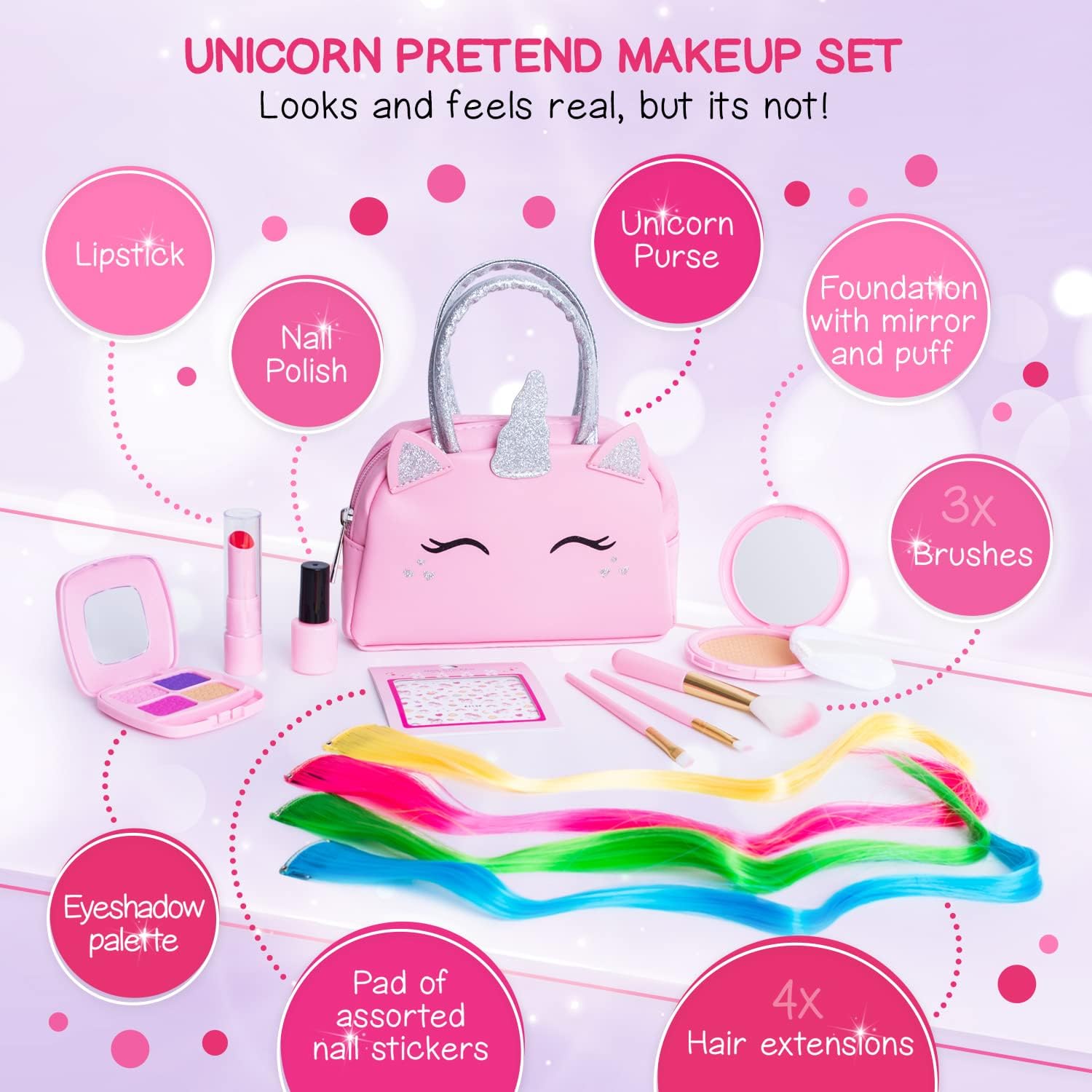 Kit de maquillaje de simulación para niñas pequeñas con bolso de un...