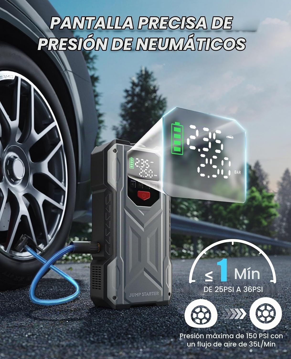 Pabulum - Arrancador de coche con compresor de aire, cargador de ba...