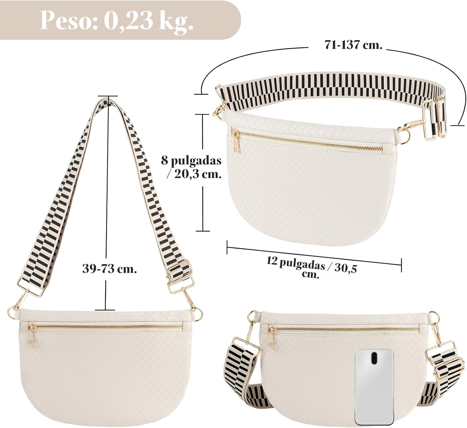 Bolsos cruzados tejidos para mujer, riñonera tipo bandolera de cuer...