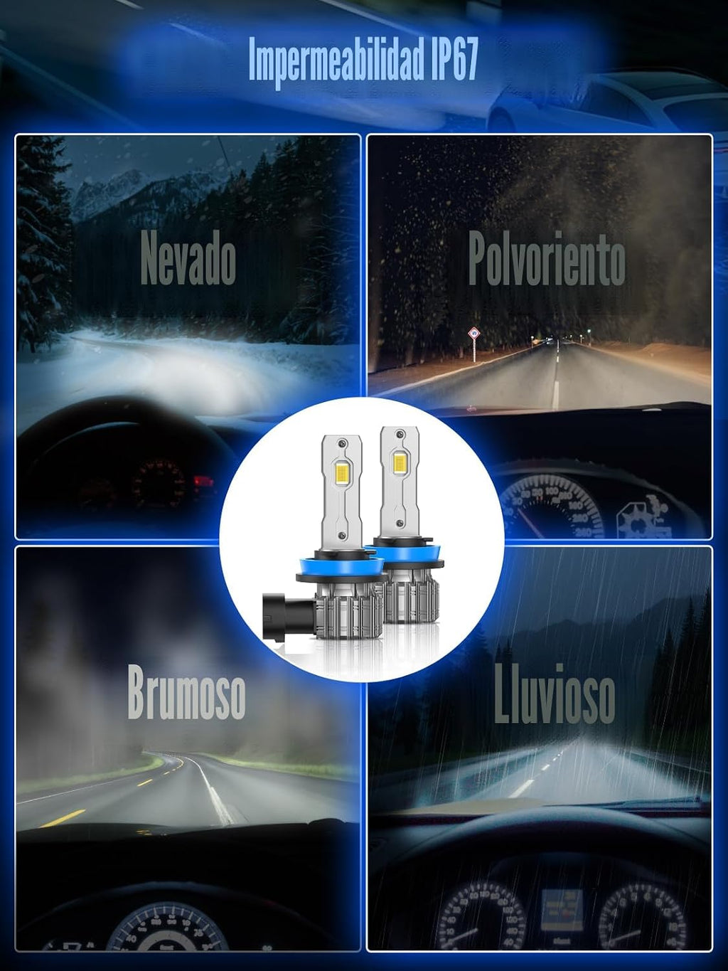 FTEVAR Bombilla LED H11\/H8\/H9, 30000 lúmenes, 6000 K, blanco frío...