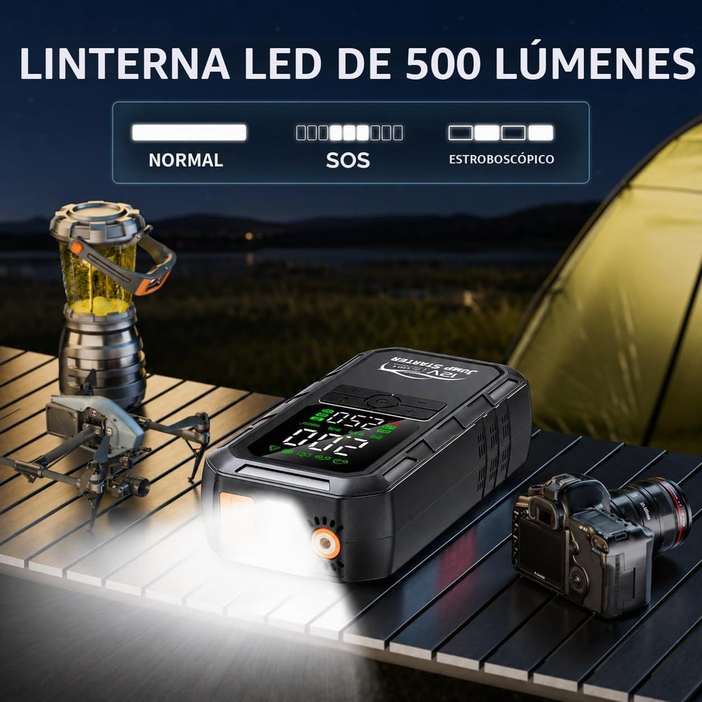 Arrancador de batería de coche 10 en 1 con compresor de aire 8000A...