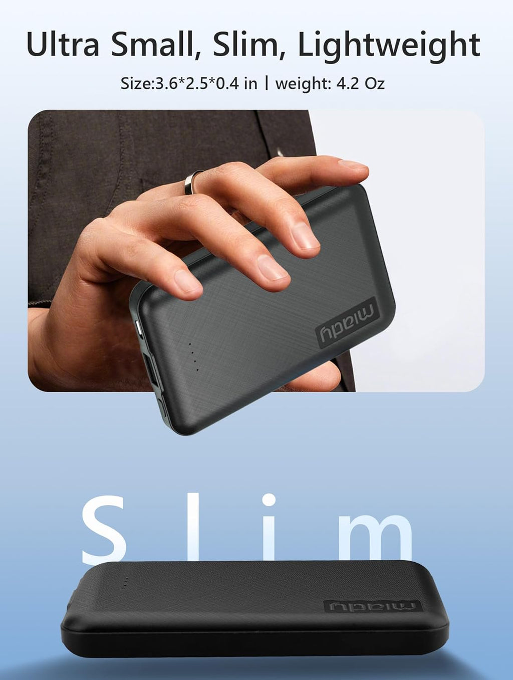 Miady - Paquete de 2 cargadores portátiles pequeños de 5000 mAh, ba...