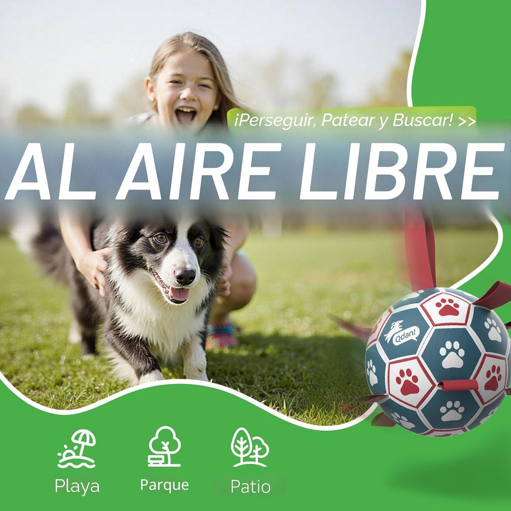 QDAN Pelota de fútbol para perros con correas, juguetes interactivo...