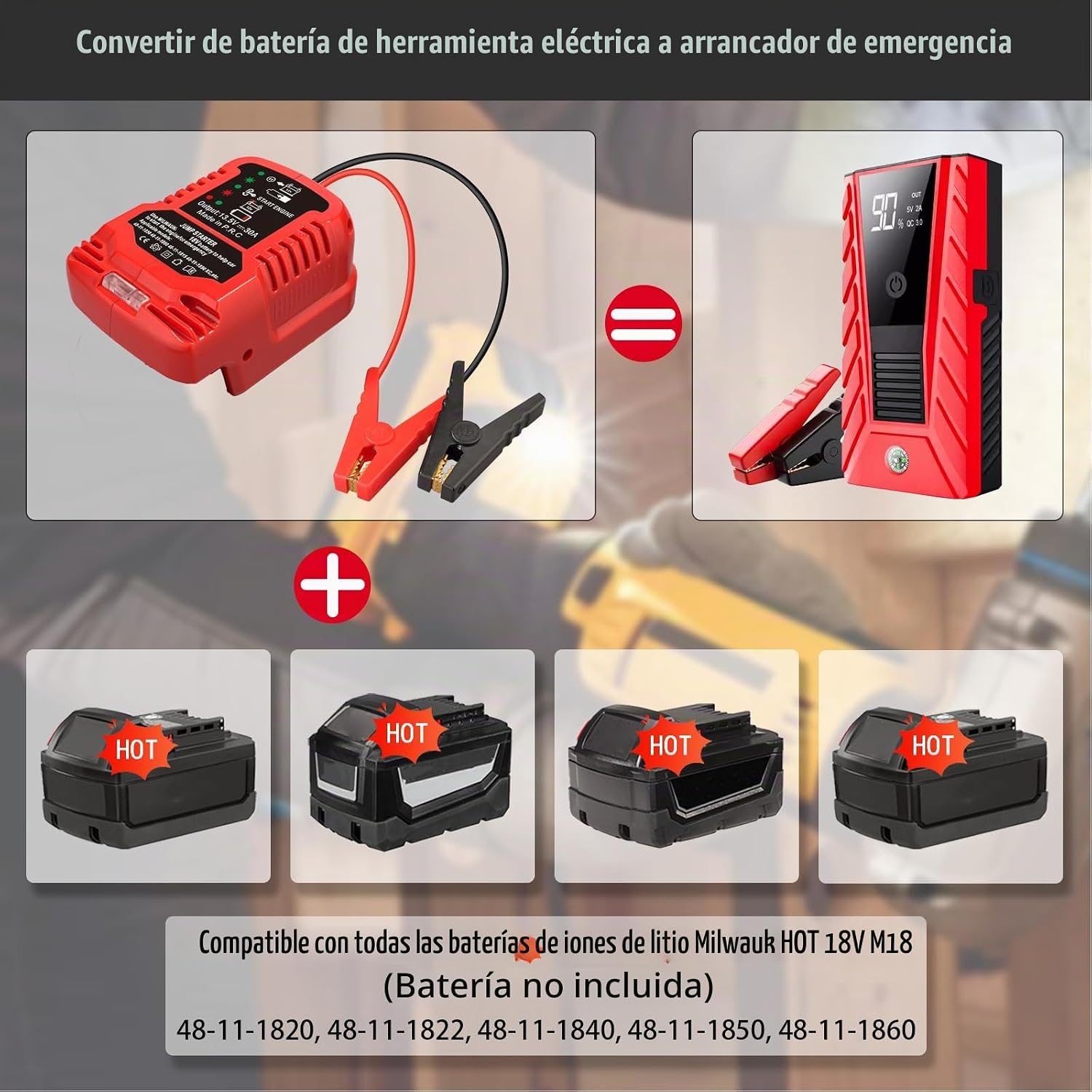 Adaptador de arranque para batería Milwaukee M-18 de 18 V | Cables...