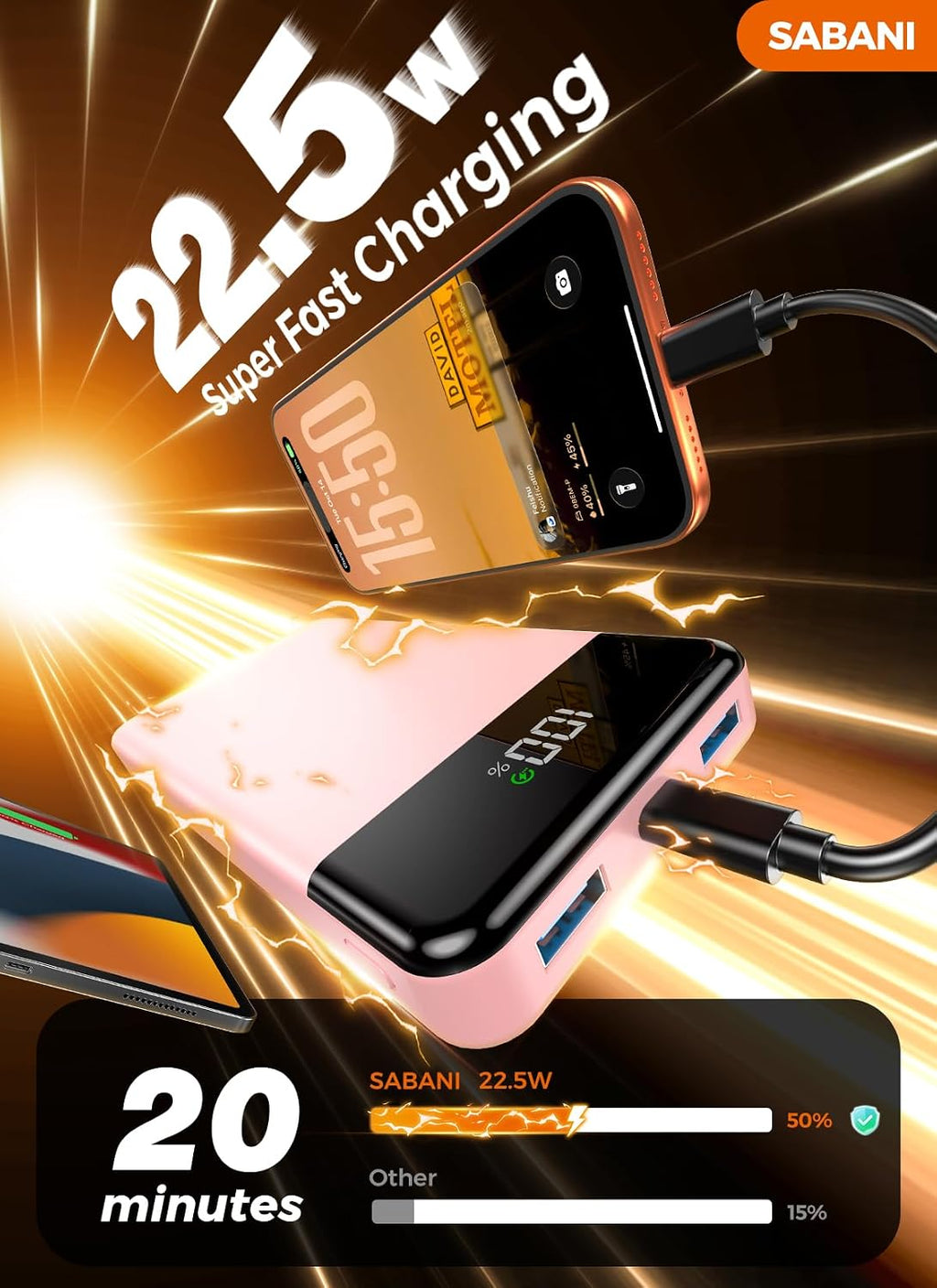 Cargador portátil de 35000 mAh - Powerbank con 4 cables integrados,...