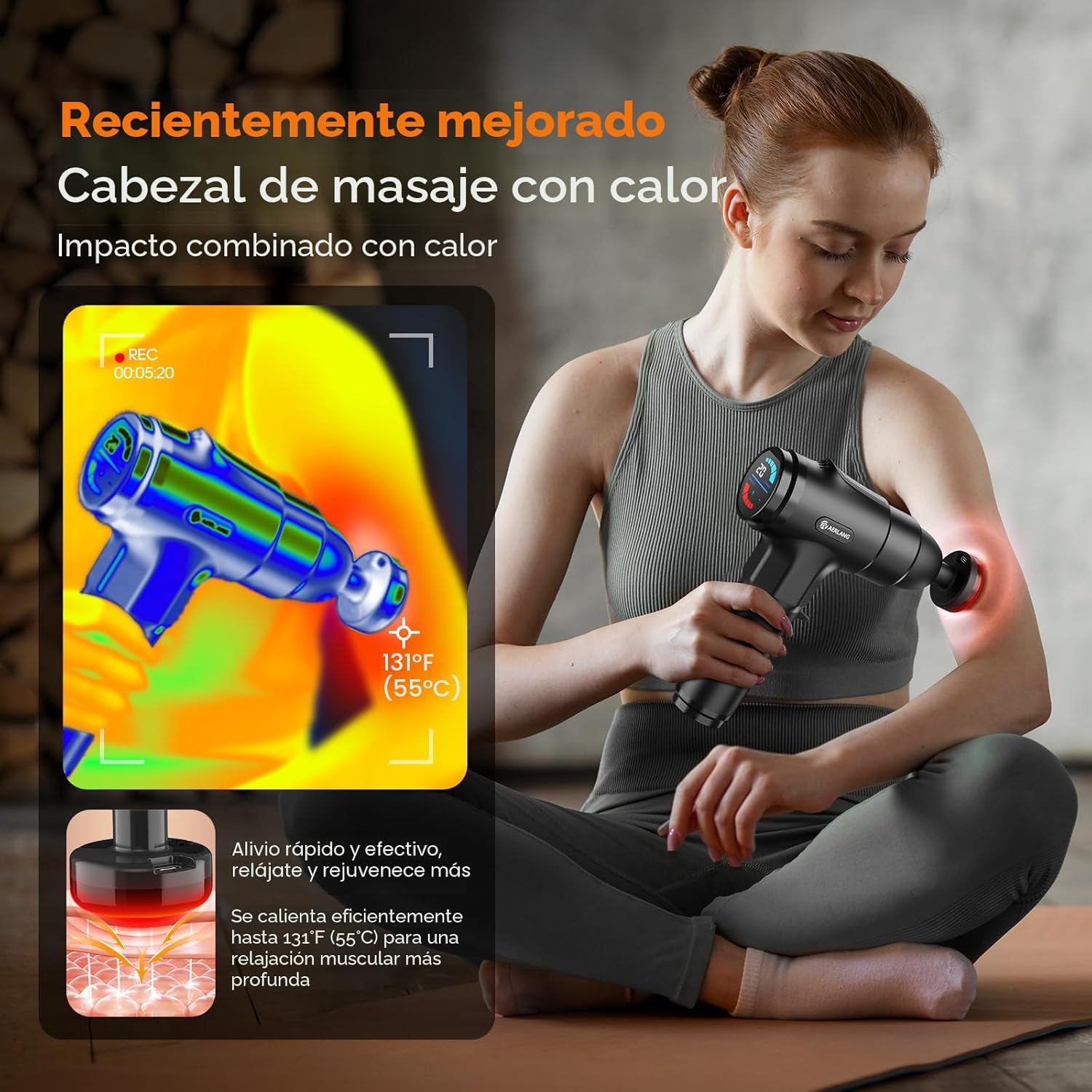 AERLANG Pistola de masaje con calor de tejido profundo para espalda...