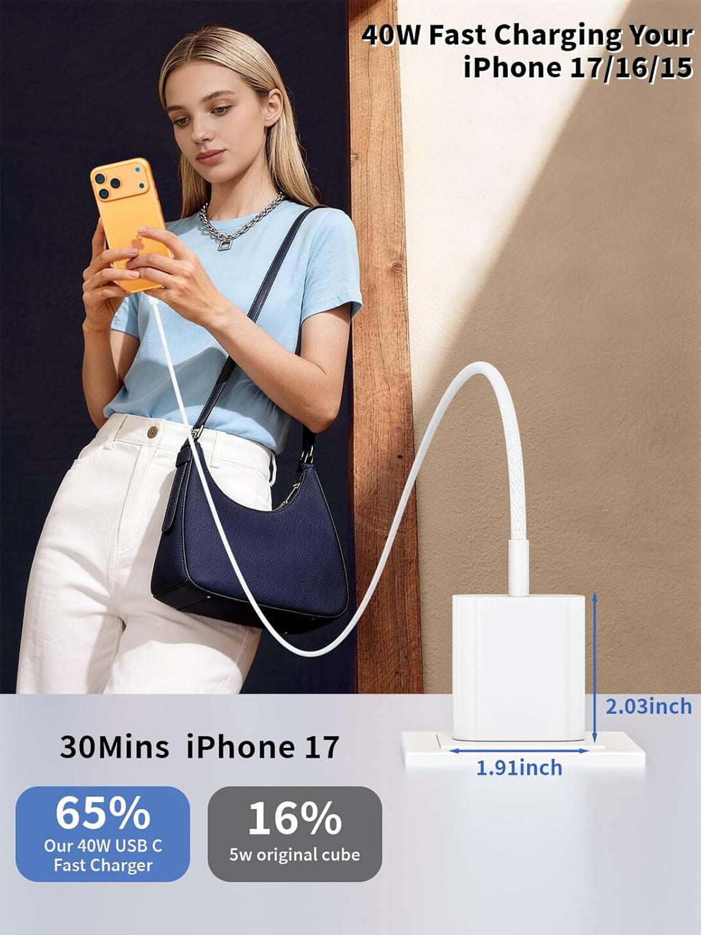 Cargador rápido para iPhone 17 16, paquete de 3 cargadores de 40 W...
