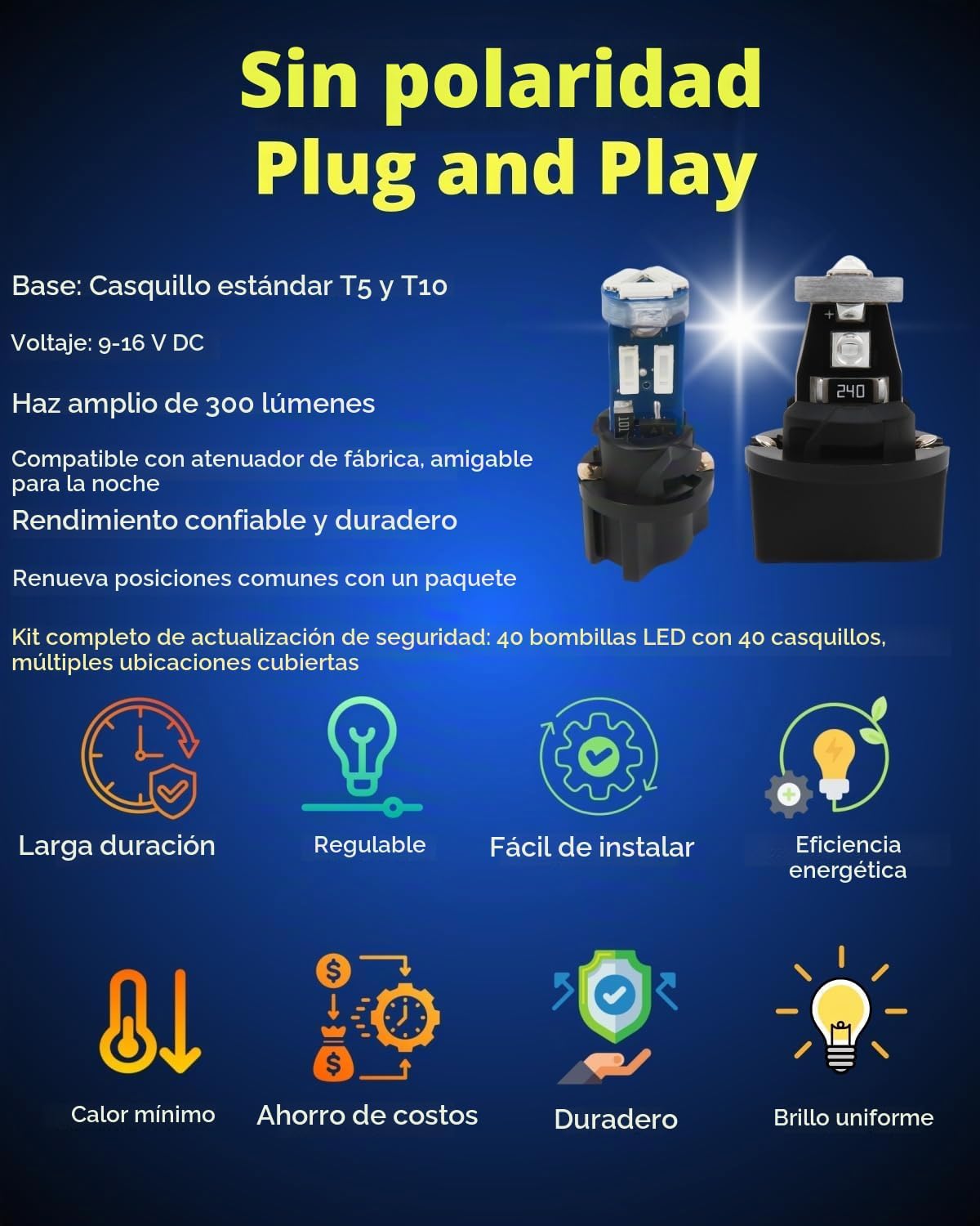 WLJH Canbus - Enchufe de bloqueo giratorio ultra brillante Pc74 T5...