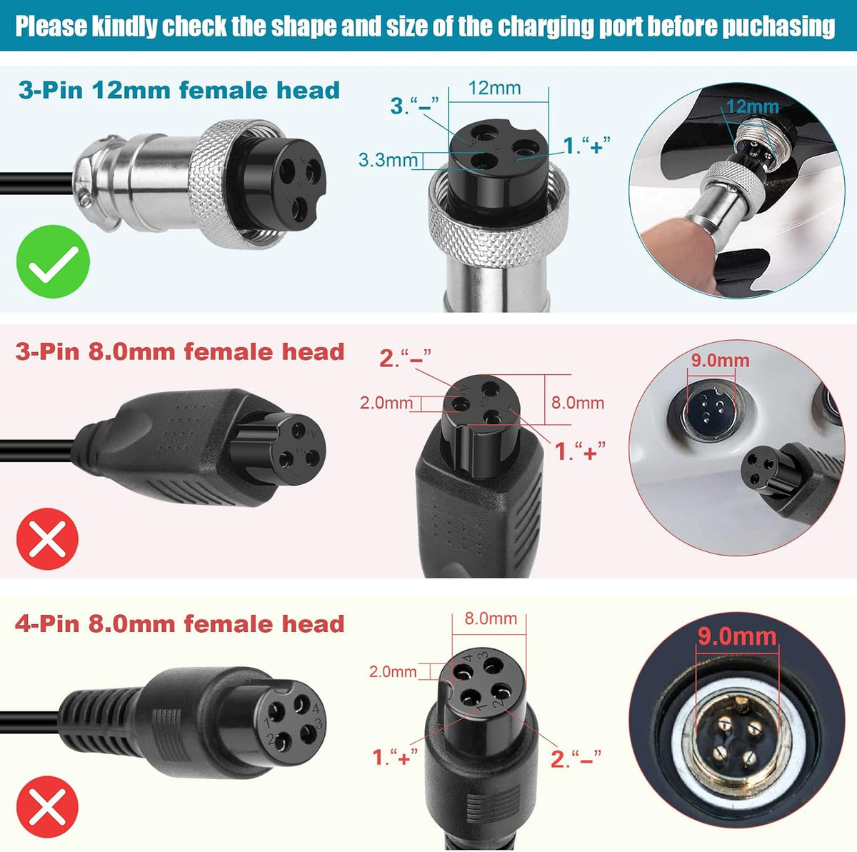 Cargador de 44 voltios y 1.8 amperios para 36 V Boreem Jia, Minimot...