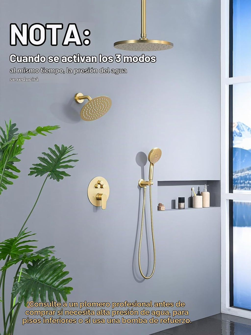 Woindo Juego de grifo de ducha de 10 pulgadas, cabezal de ducha lat...
