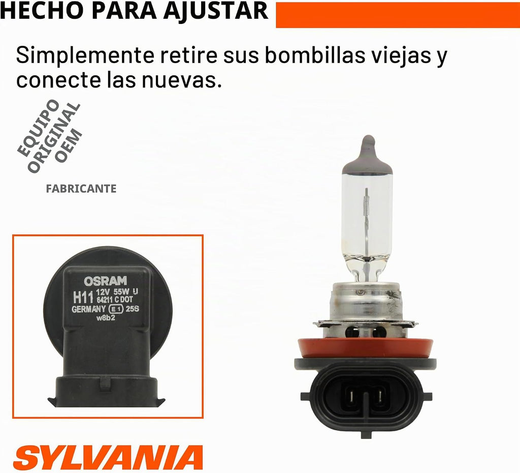 SYLVANIA - H11 XtraVision - Bombilla halógena de alto rendimiento p...
