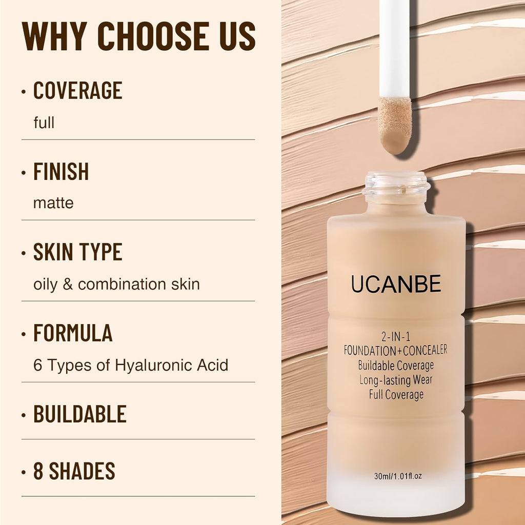UCANBE Base líquida y corrector 2 en 1, juego de maquillaje de base...