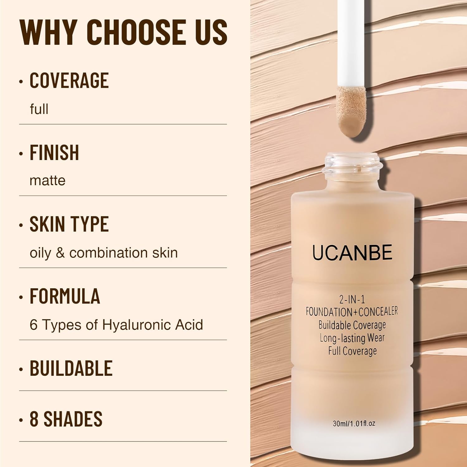 UCANBE Base líquida y corrector 2 en 1, juego de maquillaje de base...