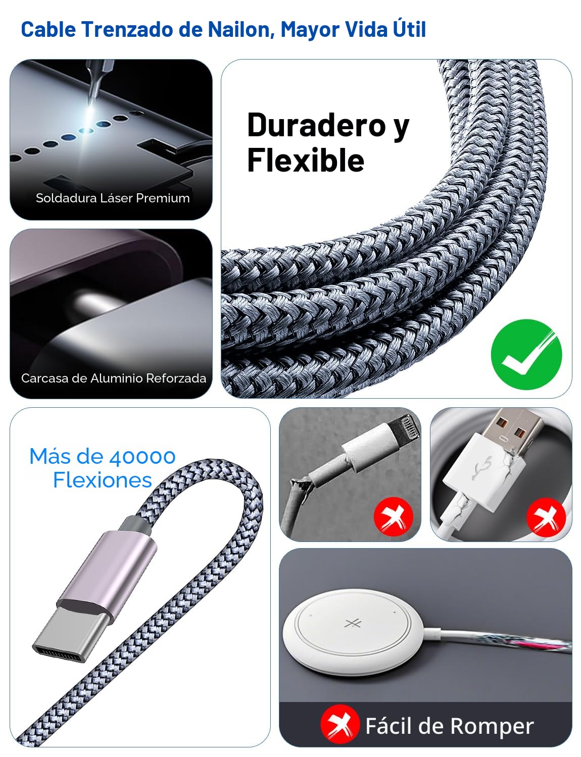 Paquete de 2 cables de carga múltiple para viajes esenciales de vac...