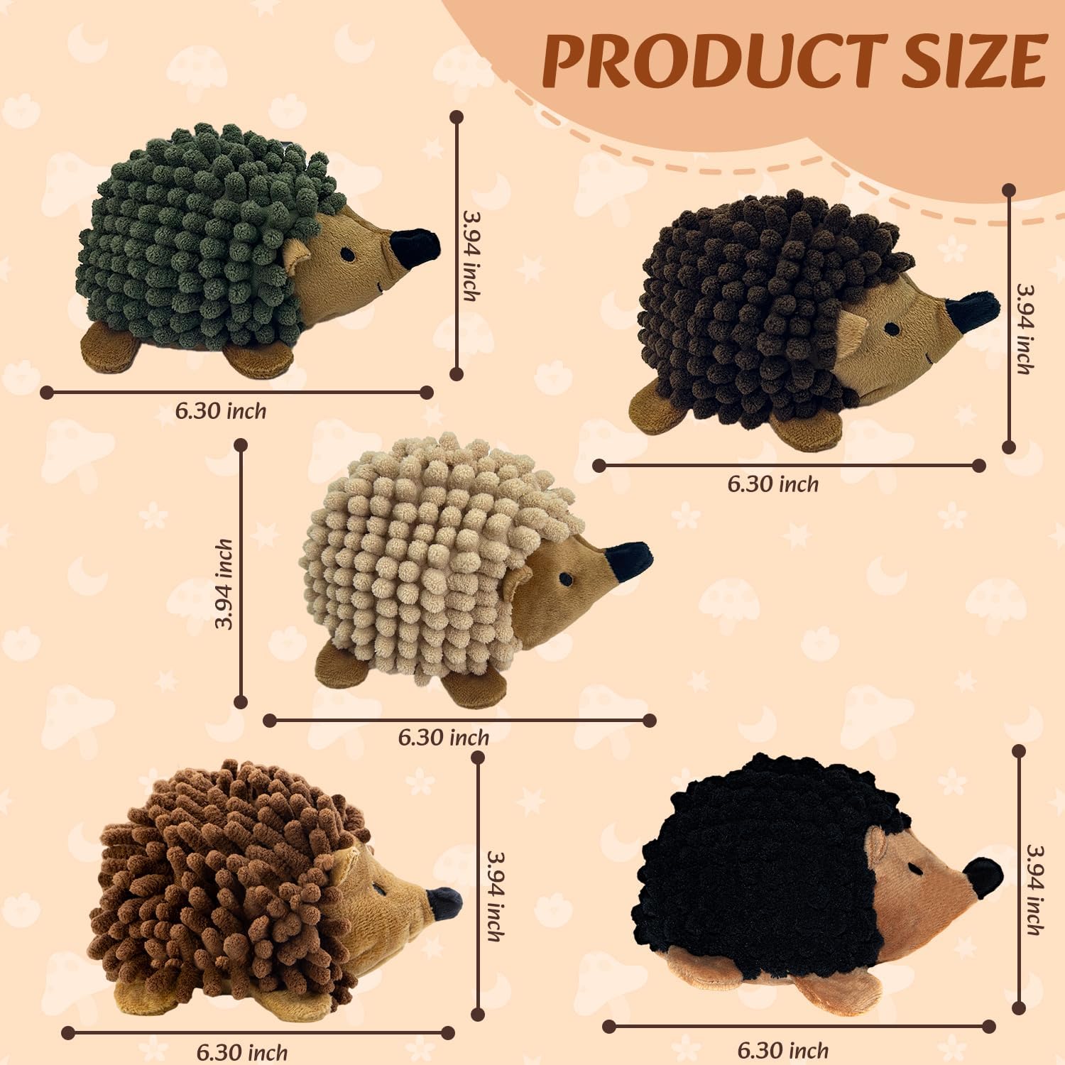 Chongqile Juguetes de peluche para perros, paquete de 5, erizo chir...