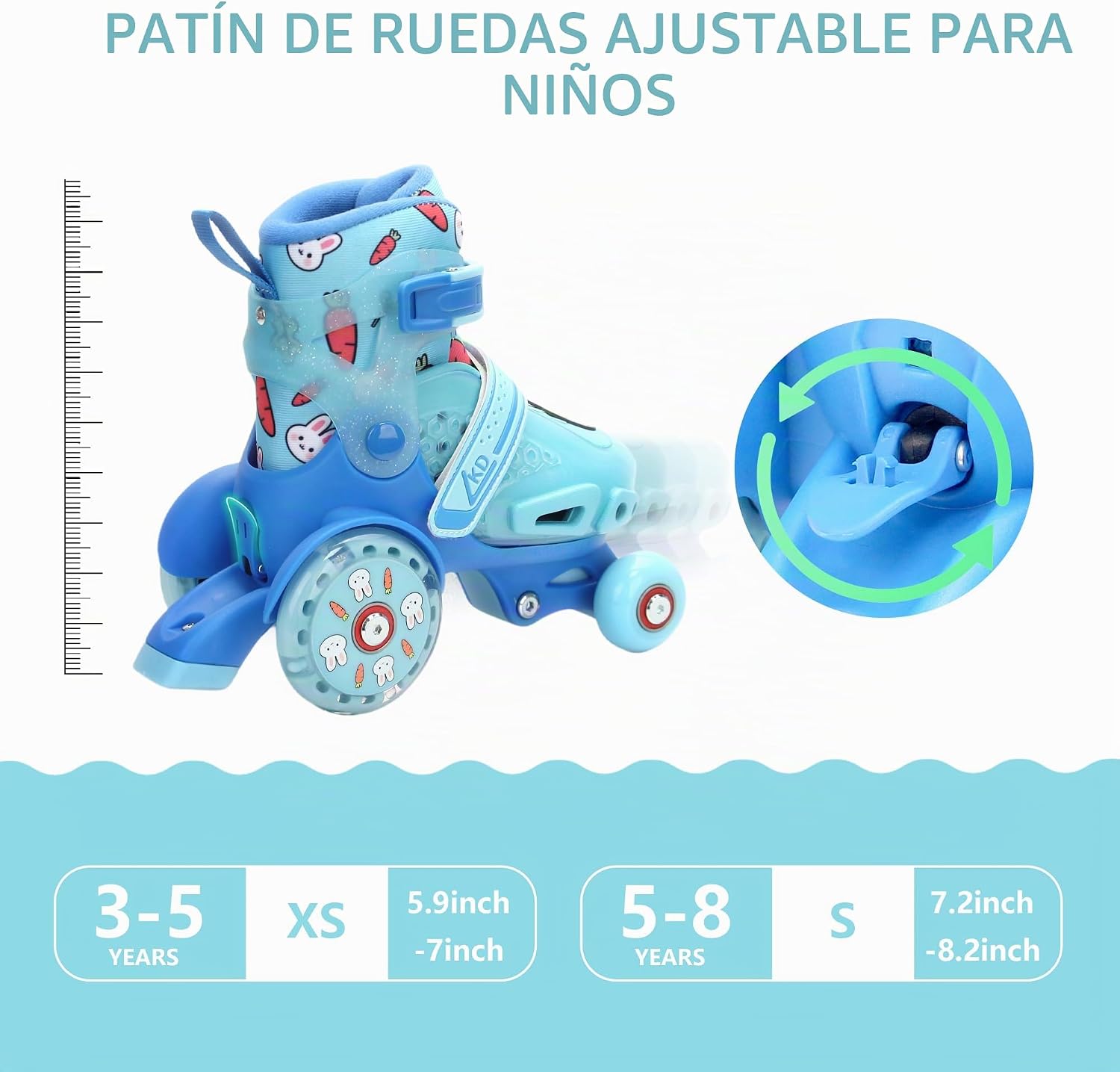 LKD Patines ajustables para niños y niñas, patines cuádruples para...
