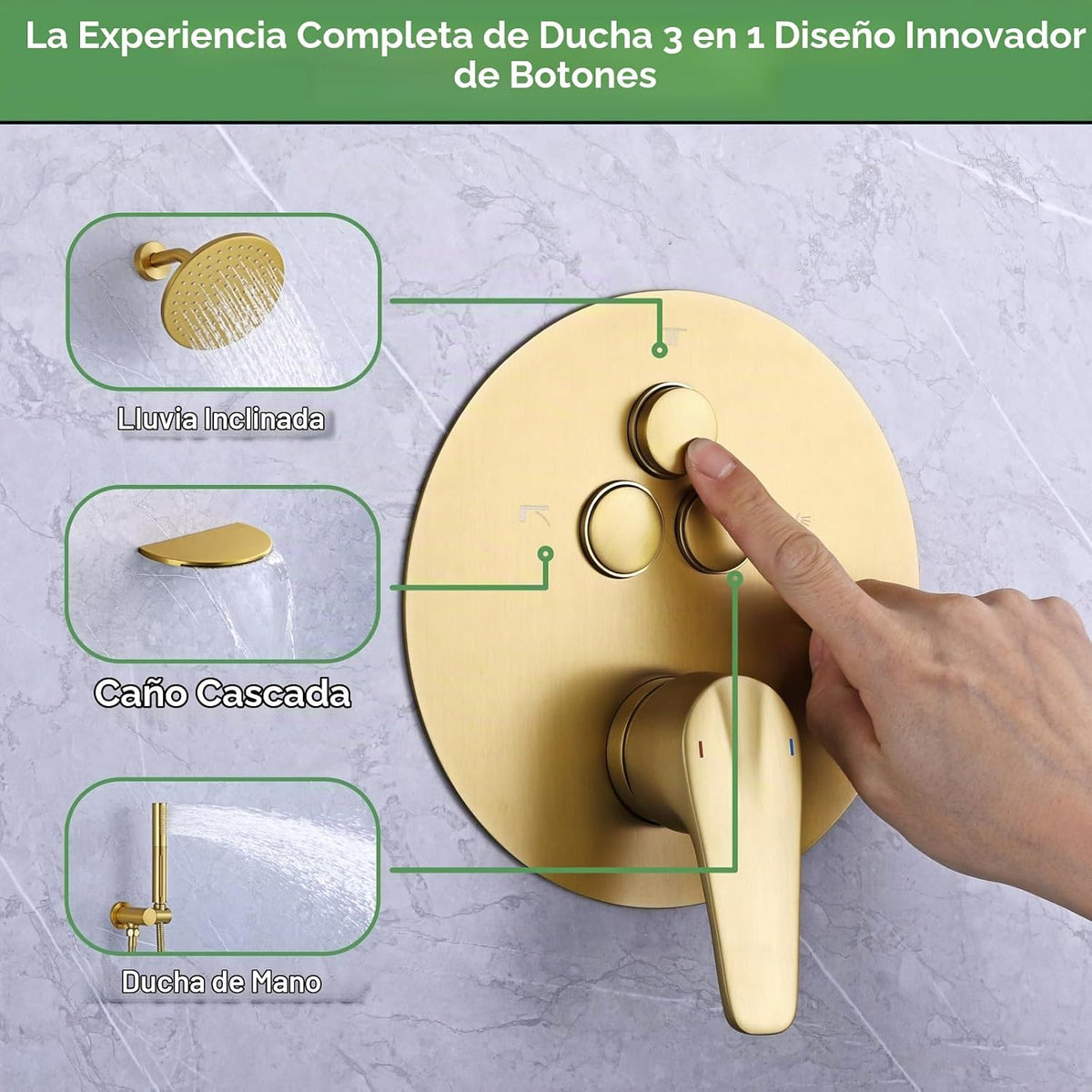 VANFOXLE - Juego de grifo de ducha dorado cepillado, desviador de b...