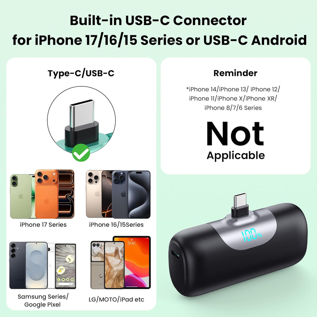 Paquete de 2 cargadores portátiles de 5500 mAh para iPhone 17\/16,...