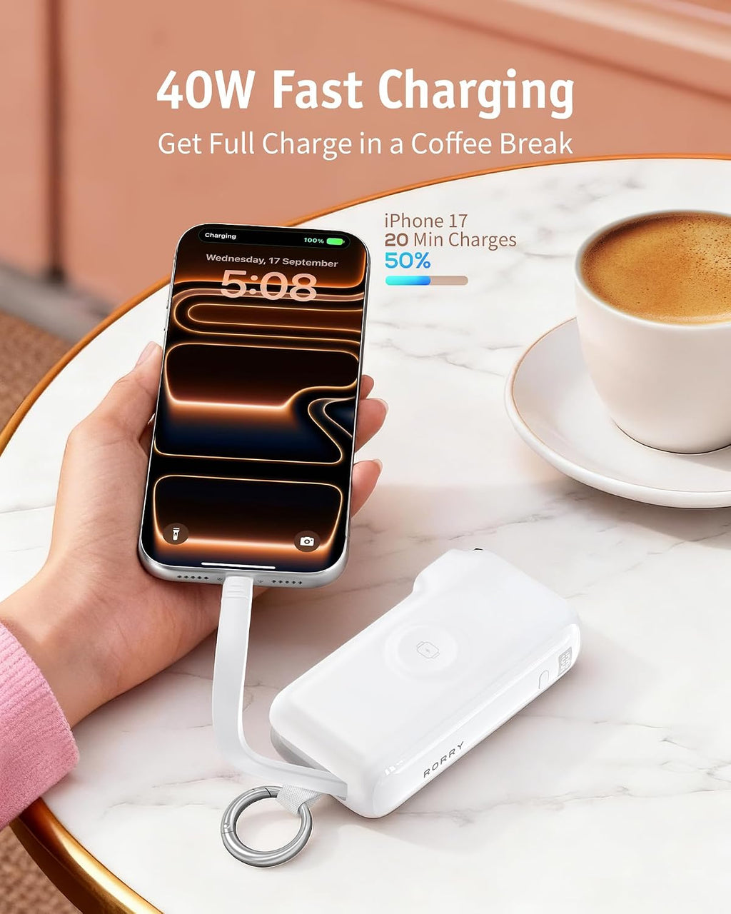 RORRY Flow Cargador portátil, batería externa de 10000 mAh y 40 W d...