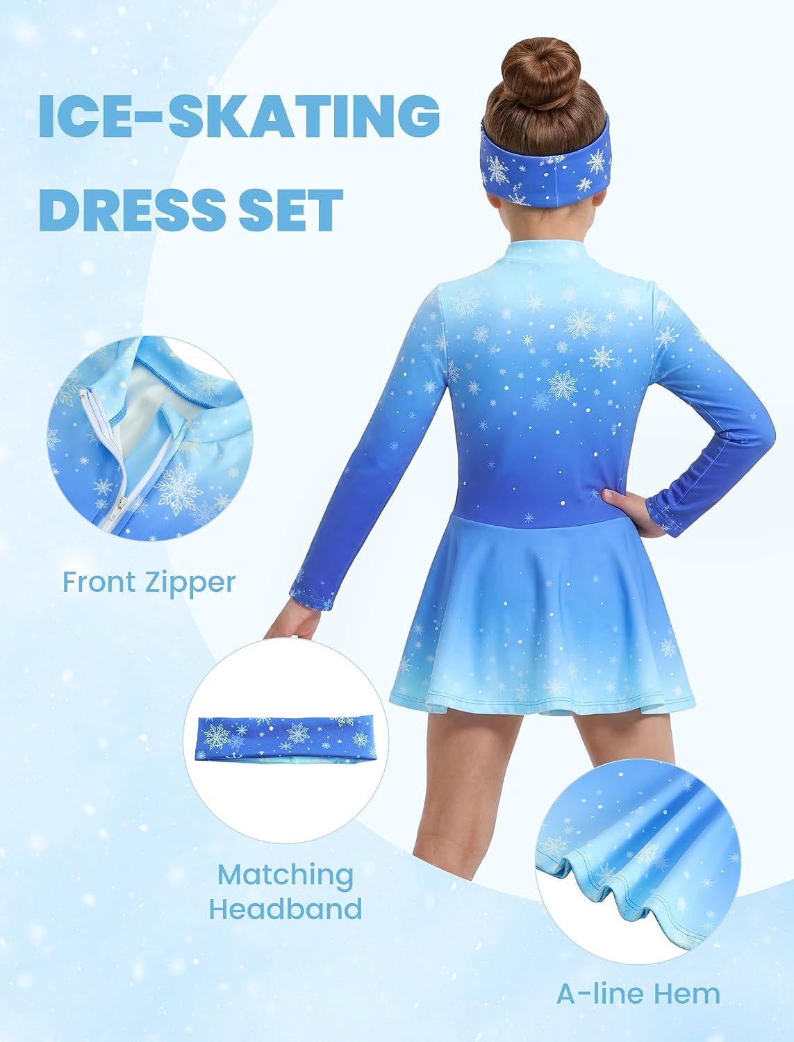 Wenlia Conjunto de vestido de patinaje sobre hielo para niñas, de m...