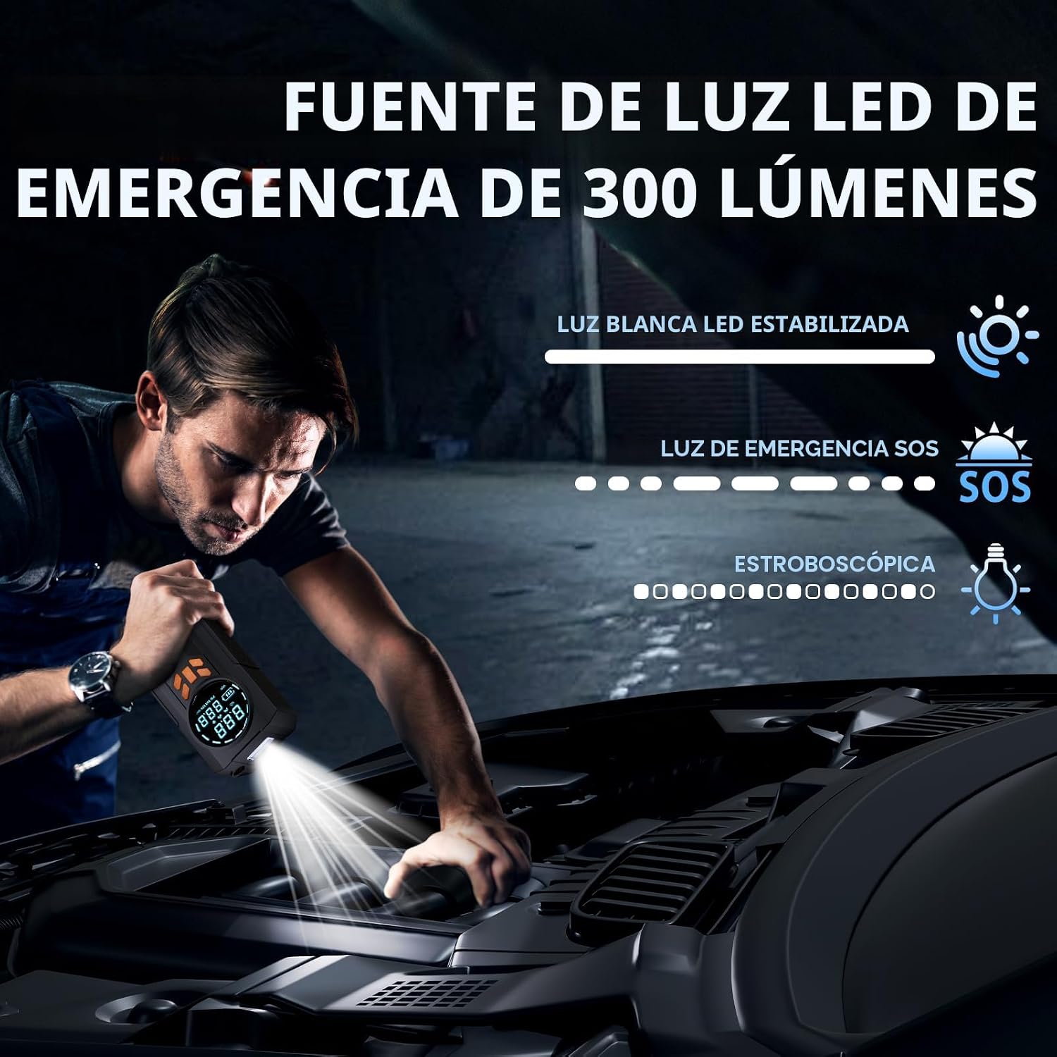 Arrancador con compresor de aire, batería de 5000 A 160 PSI portáti...
