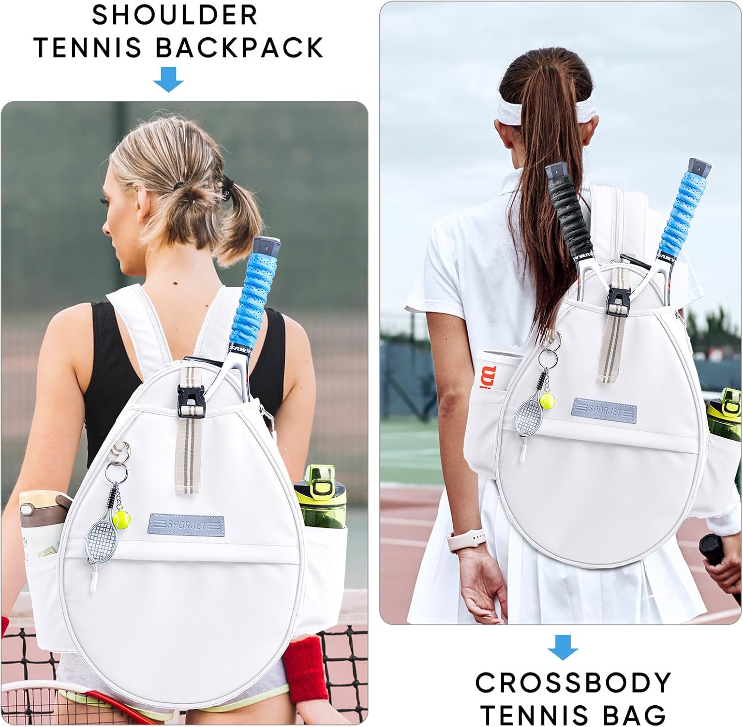 SPORJET Mochila de Tenis con Soporte para 2 Raquetas, Bolsa de Raqu...