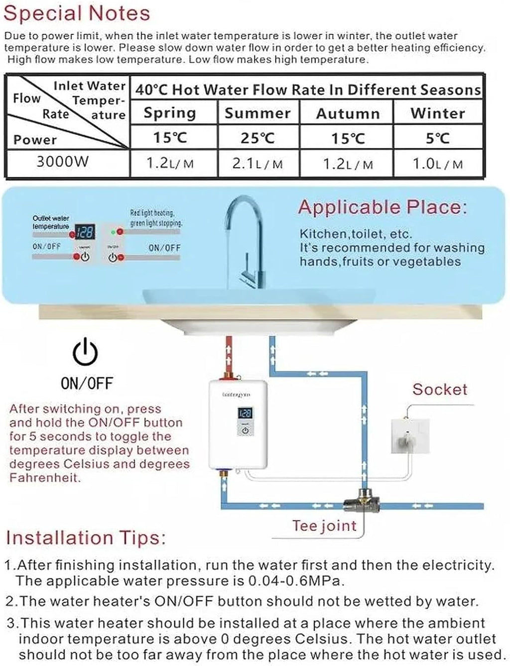 lianfengymx - Calentador de agua eléctrico sin tanque de 3000 W, 11...