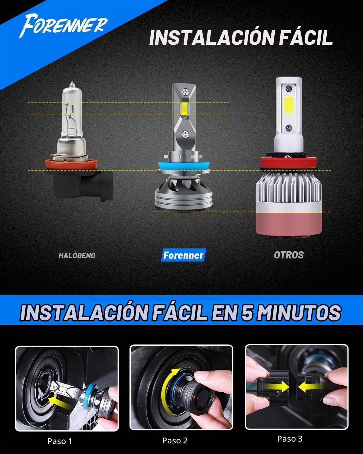 9005\/HB3 H11\/H9\/H8 Combo de bombillas 130000LM ultra brillantes...