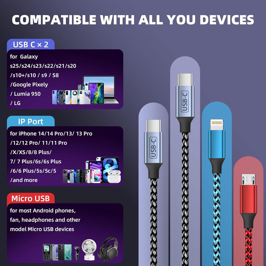 Cable de carga múltiple USB de doble tipo C, cables de carga 4 en 1...