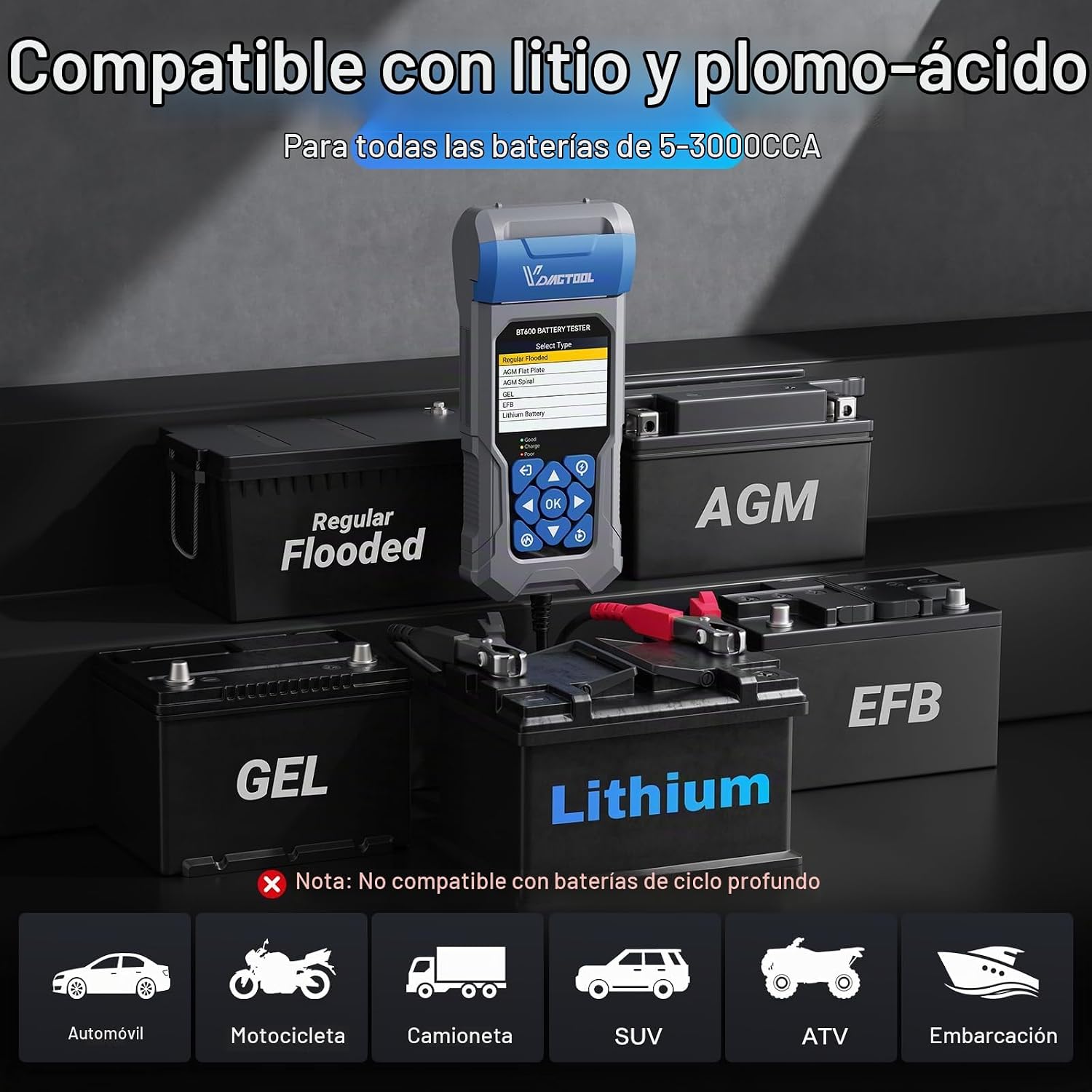 Probador de batería de coche con impresora VDIAGTOOL BT600, 6 V 12...