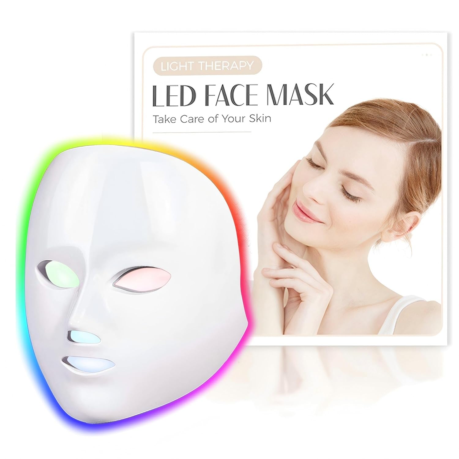 SDKWDH Máscara facial LED terapia de luz, máscara de terapia de luz...