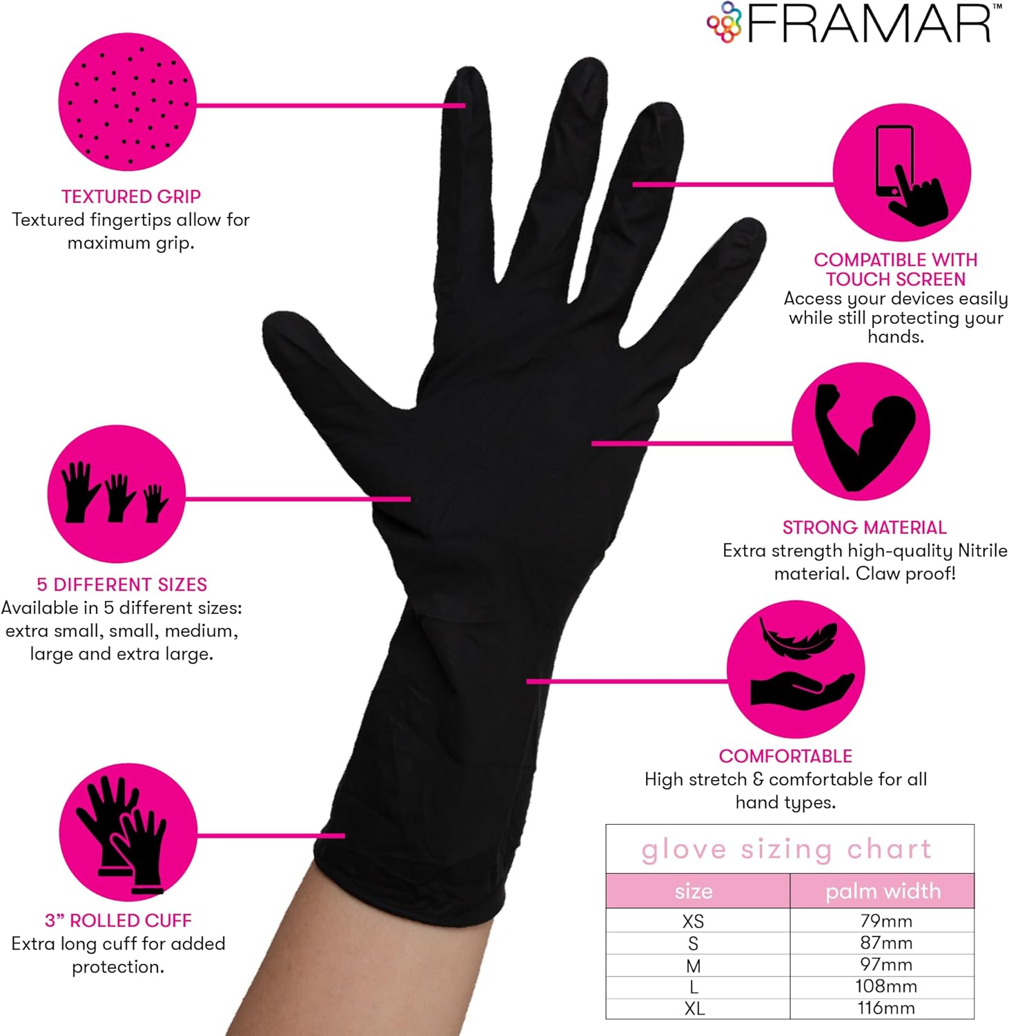 FRAMAR Guantes negros desechables sin látex \u2013 Guantes de nitri...